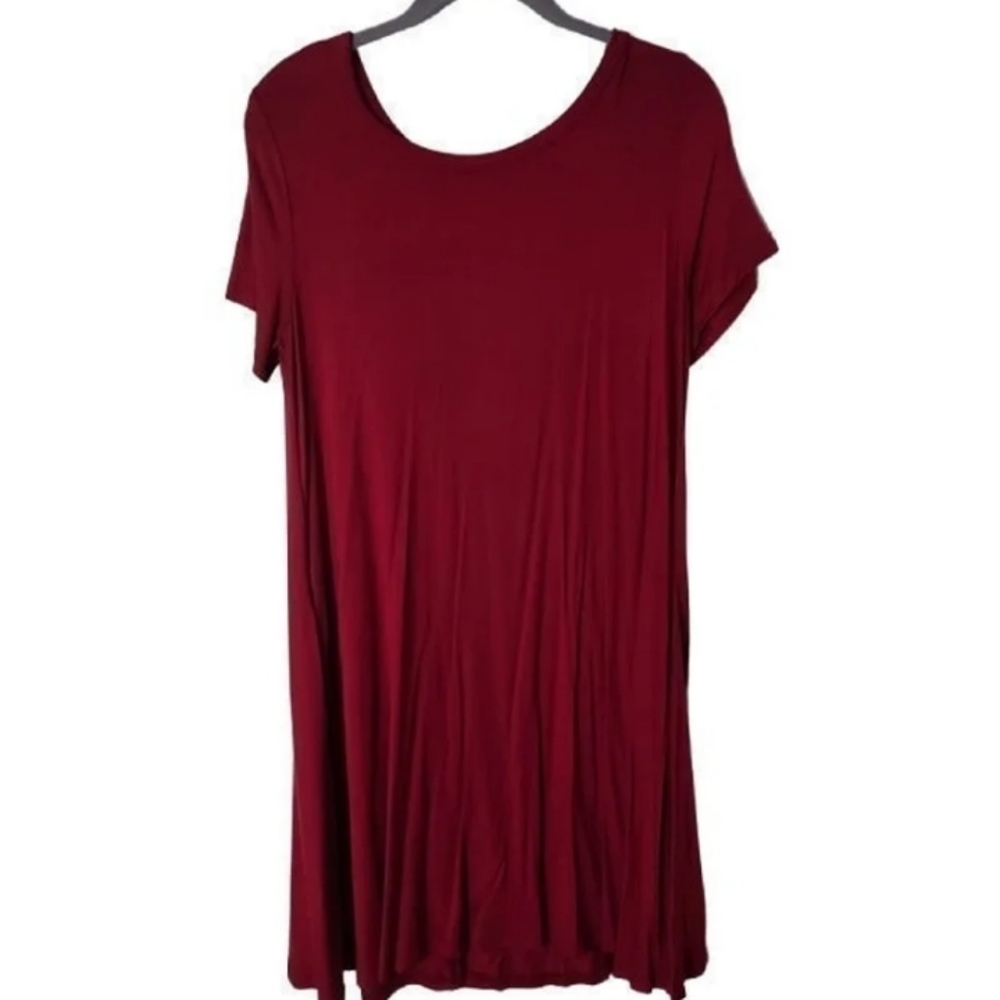 T Shirt Dress Red short sleeve pockets swing beach vacation women L large
